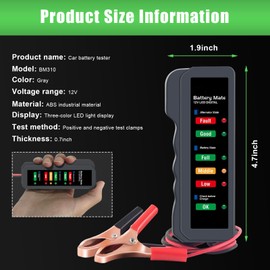 Suvnie - Probador de batería de coche de 12 V, probador de alternador de batería digital automotriz con indicación LED, detector de batería para probar el estado de la batería y carga del alternador,