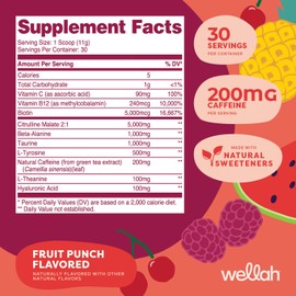 Wellah Wellah Get-Going Pre-Workout Drink Mix (Fruit Punch Flavored, 30 Servings)