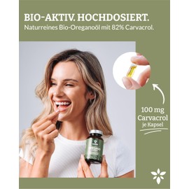 Heldengrün Organic Oregano Oil Capsules [High Dose] 100 mg Carvacrol per Capsule - Organic Oregano Oil with +82% Carvacrol from Greece - Gastric Juice Resistant, Laboratory Tested & Vegan - 3 x 90