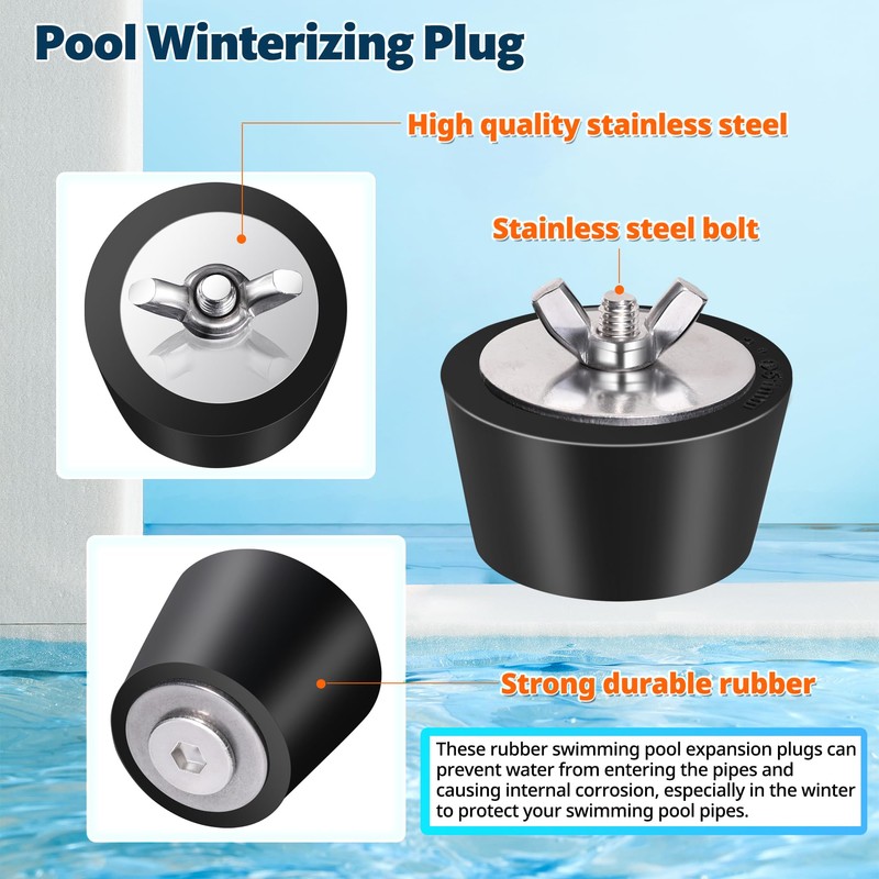 Vizava 4 Pack Rubber Pool Winter Plugs with One T-Handle