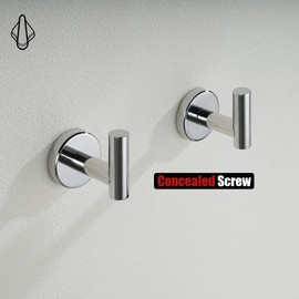 YUET 2 Pcs Bathroom Towel Hook,Screw in Metal Coat Hooks Matte Black Robe Hook SUS 304 Stainless Steel Heavy Duty Door Hanger Towel Robe Clothes Closet Sponges Holder for Bathroom Hotel (Chrome)