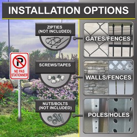 Ne Pas Stationner, Stationnement Interdit, Panneau de Stationnement, 10 par 14 pouces, Aluminium sans Rouille, Protégé Contre les UV, Résistant aux Intempéries, Imperméable à l’eau, Trous Faciles à Monter. Rouge et Noir Sur Blanc Avec Symbole P. French N