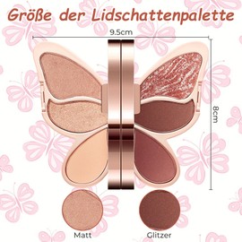 Butterfly Lidschatten Palette, 6 Farben Eyeshadow Palette, Matt und Glitzer Lidschatten, Hochpigmentiert und Wasserdicht Augen Make-up, Make Up Set für Frauen