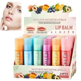 24 Pack Lip Balm Set,Moisturizing Bulk Mini Balm Pack for Dry Cracked Lips,Fruit Flavor Lip Balm,Lip for Gifts Hydrating Care,Fruity Flavors Natural Organic Deep Moisturizing Lip Repair Multipack