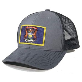 Homeland Tees Men's Michigan Flag Patch Trucker Hat - Charcoal/Black