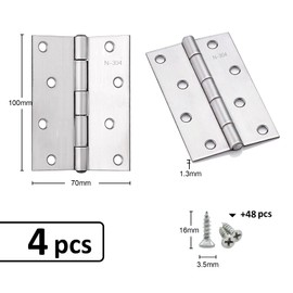 Pack of 4 Hinges Foldable 100 mm x 70 mm, Stainless Steel Hinge Piano Hinge Hinges Small Hinge Hinge Door Hinge for Doors Windows Cabinets with 48 Screws