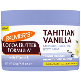 Palmer's Cocoa Butter Formula, Tahitian Vanilla Bálsamo Corporal Humectante Intenso, para Piel Seca y Áspera – con Delicioso Aroma a Vainilla, Suaviza y Nutre; Humectación 72 horas, Dermatológicamente Probado, 200g