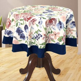 Bilberry Furnishing By Preeti Grover Digital Floral Cotton Washable Round Table Cloth for 4 Seater Dining Table (Multicolour; 60 Inches), Perfect for Gifting and upgrading Your Home d?cor