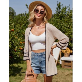 GRACE KARIN Womens Summer Casual Open Front Kimono Cardigans 3/4 Sleeve Boho Beach Cover up Beige XL