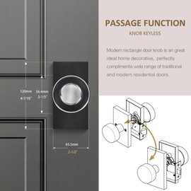 Newlaking Passage Crystal Glass Door Knobs Interior Door Knobs Door Handles for Hall/Closet,Matte Black