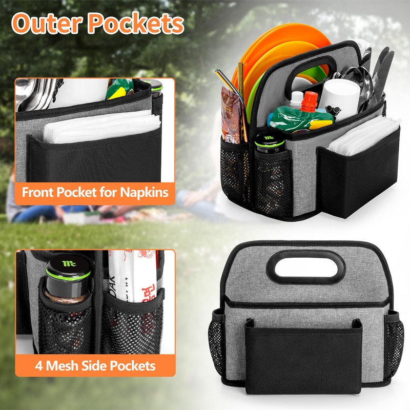 HODRANT Camping Utensil Bag, Paper Plate Storage Bag with 4