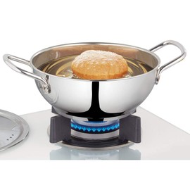 Borosil - CFDK20SS16 Stainless Steel Deep Kadhai with Lid for Deep Frying, Impact Bonded Tri-Ply Bottom, 1.8 litres, Silver