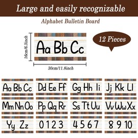 12 Pieces Alphabet Bulletin Board Strips Set Alphabet Line ABC Alphabet Banner & Number Border Posters for Preschool Kindergarten Classroom Playroom Bedroom (Industrial Chic)