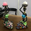 2PCS Vintage African Women Statue Candle Holders Resin Figurines Fits