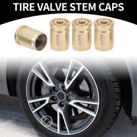 Partuto 1 Set 13x9.5x10mm Universal Tire Valve Stem Caps - Car Wheel Valve Cap Anti Crash Valve Stem Cover Tyre Valve Dust Cap Tire Valve Cap for Car SUV Bike - Stainless Steel Gold Tone