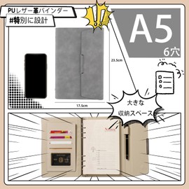 Doyime Personal Notebook, A5, 6 Holes, Magnetic Type, Binder, PU Leather, Ring, No Ct, Binder, Schedule Book, A5 Size, Trifold, Business Notebook, Office Supplies