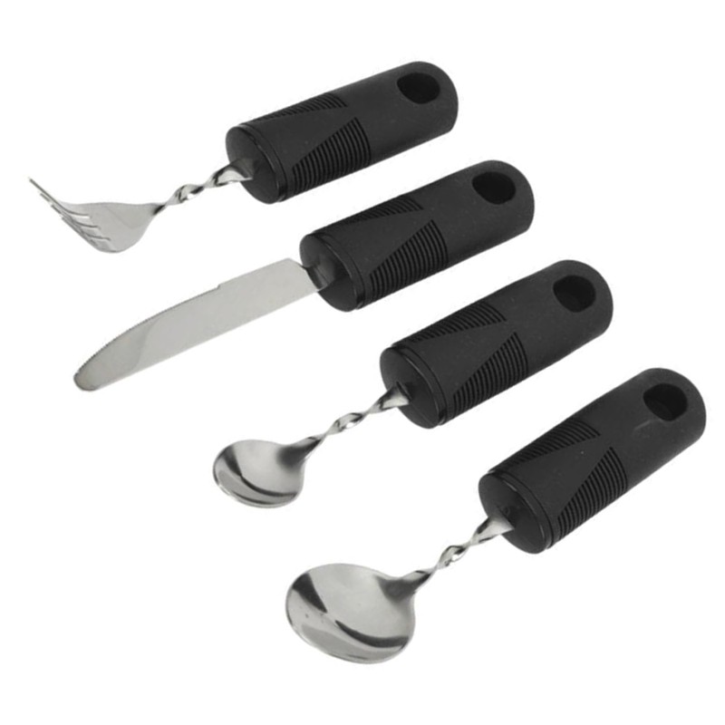4pcs Elderly Adaptive Cutlery Set Eat Independently Easy Grip Handles