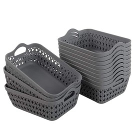 Dynko Plastic Storage Basket, Bathroom Basket, Household Basket, Grey, Pack of 12 (Small)