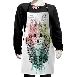 Ambesonne Yorkie Apron, Sketch of a Yorkshire Terrier on a Bed of Flowers Black and White Drawing Art, Small Apron Bib with Adjustable Ties for Baking Painting, Small Size, Black White