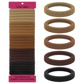 YISCOKO Adult Hair Elastics, Non-Trace Hair, Stylish, High Elasticity Set, Hair Elastic, Hair Accessories, Ribbon, Brown Rubber, Simple, Won't Cut (5 Colors, 50 Pieces)