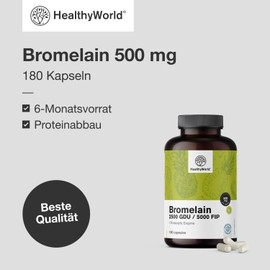 HealthyWorld® Bromelain 500 mg - 180 Capsules - 6 Month Supply - High Content - 500 mg, 2500 GUD, 5000 FIP - Made from Pineapple - Proteolytic Enzyme - Supports Digestion