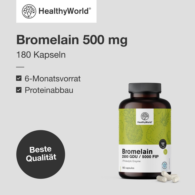 HealthyWorld® Bromelain 500 mg - 180 Capsules - 6 Month