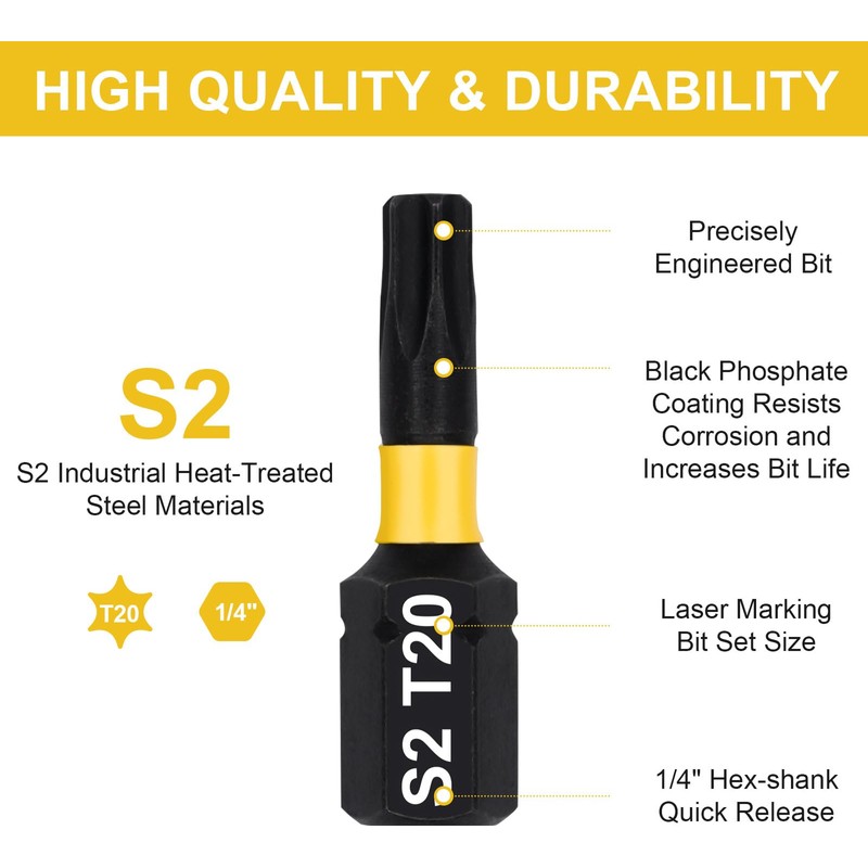 DAKCOS T20 Torx Bit, Impact Driver Bits, 1/4" Screwdriver Bit
