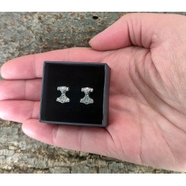 Thor's Hammer Stud Earrings 925 Sterling Silver No. 30, Sterling Silver, No Gemstone
