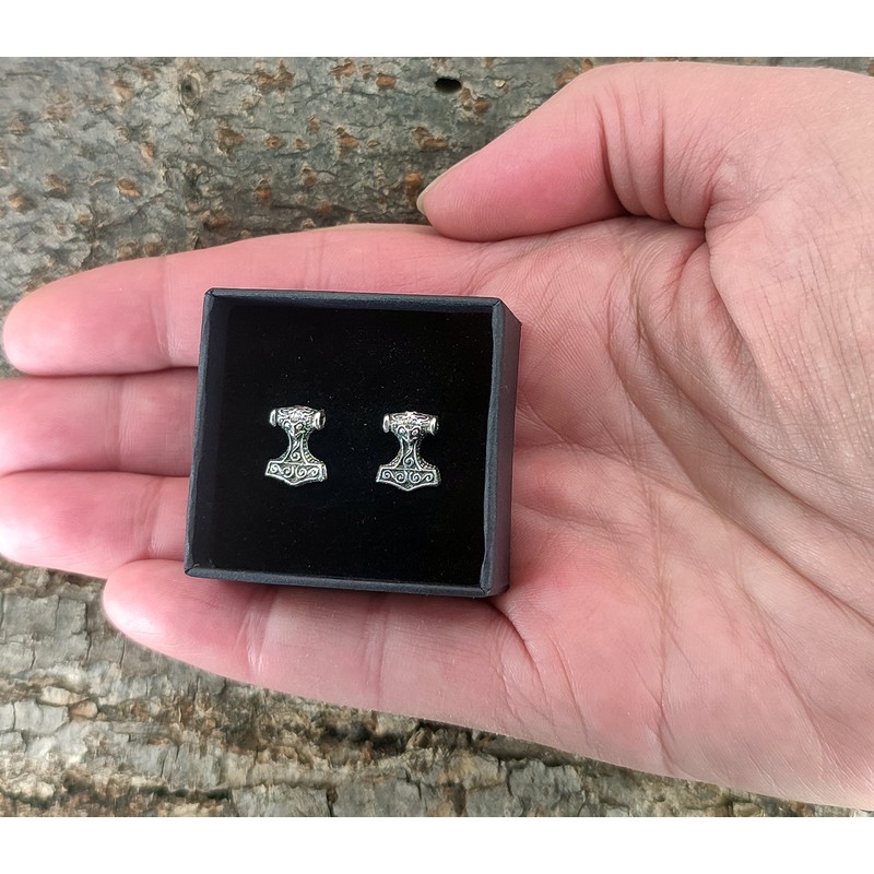 Thor's Hammer Stud Earrings 925 Sterling Silver No. 30, Sterling