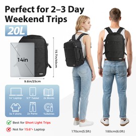 Fmeida Flight Approved Carry On Backpack for Ryanair Fits 14" Laptop - 20L Underseat Airplane Approved Weekender Bag, Anti-Theft Travel Backpack, Personal Item Bag Black