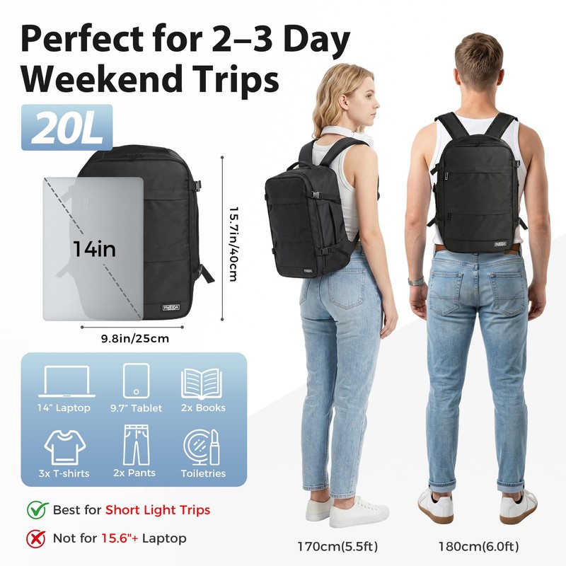 Fmeida Flight Approved Carry On Backpack for Ryanair Fits 14"