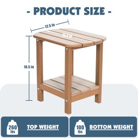 LOENIY Outdoor Side Table 2 -Tier Adirondack Table HDPE Patio Side Table Weather Resistant End Table Small Outdoor Table (Teak)
