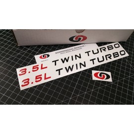 3.5L Twin Turbo Decal Ecoboost Hood Stickers Select Color: (Gloss Black & Red, 0.75" x 11.5")
