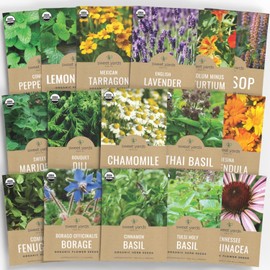 Organic Herbal Tea Seeds Variety Pack - 16 Individual Packs - 2025 Season - Mint, Lavender, Chamomile and More! for Indoor & Outdoor Planting (Non-GMO, Certified Organic)