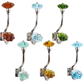 Indian Shelf Pack of 6 Heavy Duty Colorful Crystal Double Prong Glass Decorative Wall Hooks Unique Coat Rack Wall Mount Double Hooks for Hanging Towel Hooks for Bathrooms Backpack Purse Hanger