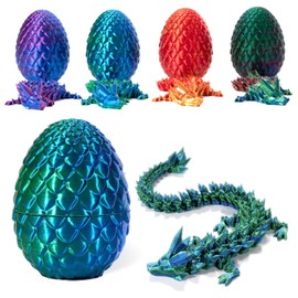 3D Printed Dragon in Eggs, Adults Fidget Toys for Autism ADHD, Posable Flexible Crystal Articulated Dragon Toys (Laser Green)