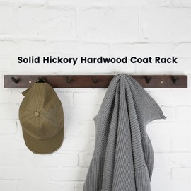 CONSDAN Hickory Coat Rack with 6 Hooks, Wooden Wall Mount for Clothes, Jacket, Hat - Dark Walnut