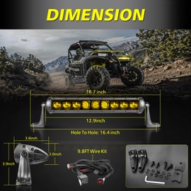12 Inch Amber Light Bar Kit, AKD Part 63W Slim Single Row LED Light Bar w/Wiring Harness Black Cover Spot Flood Combo LED Bumper Light Bar Yellow Fog Light for UTV ATV SUV Truck Pickup Can-am Honda