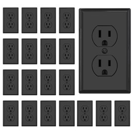 AIDA Outlet Duplex Receptacle with Wall Plate, Electrical Outlet Electrical Wall Outlet, 15 Amp Outlet 125V, Self-Grounding, 2-Pole, 3-Wire, 5-15R, UL Listed, 20 Pack, Black, Tamper Resistant