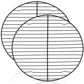 P&P CHEF Round Cooling Rack Set, Round Wire Racks for Cooking Baking, Fit Air Fryer & Oven, Stainless Steel Core with Nonstick Coatings, Black, 2 PCS - 10.5 Inch