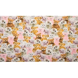 Sweet Teddy Bear Dog Cat Animal Print Fabric Stretch Cotton Jersey Material for Kids Home - 160cm Wide - Pink (1 Metre)