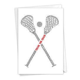 NobleWorks - 1 Thank You Greeting Card for School Coaches - Thanks and Gratitude, Team Sports Teacher Notecard Stationery - Lacrosse Coach C2201TYG