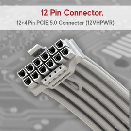 LINKUP - AVA 600W PCIE 5.0 12VHPWR (16Pin/12+4) 16AWG Sleeved High Current Power PSU Cable - 70cm - (White) Compatible with All RTX4000 and RTX3000 FE GPUs