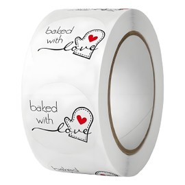 Baked with Love Stickers, 500Pcs per Roll, Round Labels for Bakery Bags, Candle Packaging