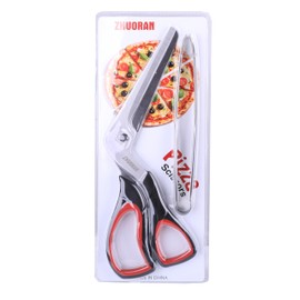 Pizza Scissors, Pizza Cutter with Shovel, Food-Grade Sharp Stainless Steel Blade and Soft Grip Handle, Multifunctional Kitchen Scissors, 27cm (red)