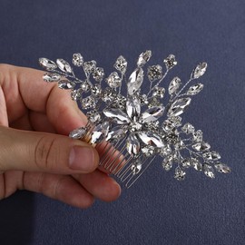 Lenjicons Bridal Crystal Hair Comb Vintage Flower Rhinestone Wedding Hair Comb Wedding Hair Accessories Luxuries Rhinestone Bridal Hairpiece for Wedding Women (silver)