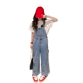 Rolanko 130-170 Children's Clothing, Girls, Denim, Overalls, Kids, Jeans, Loose, Wide, Blue, blue (light)