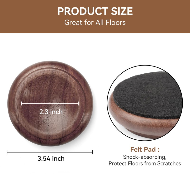 Premium Solid Wood Furniture Pads 4-Pack, Shock-Absorbing, Scratch-Proof Floor Protectors