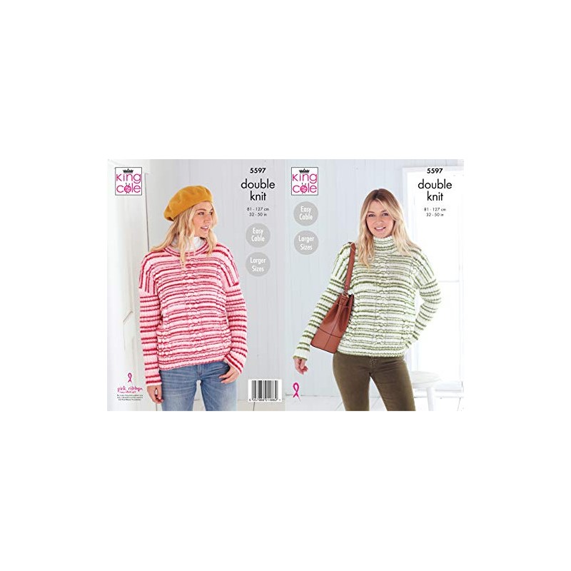 King Cole 5597 Knitting Pattern Womens Easy Cable Sweaters in
