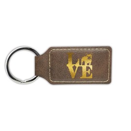Mister Petlife Love French Bulldog Keychain Leatherette Rectangle - Laser Engraved - Key Chain Ring - park frenchie - Rustic/Gold
